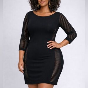 Black Bodycon Mini Dress Mesh Panel Sleeves Size 6